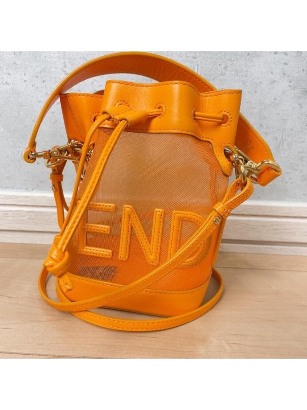 Fendi Montresor Drawstring Bucket Bag Mesh Orange 2-Way